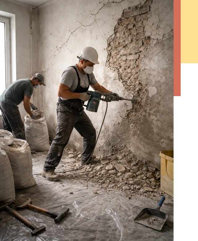 Демонтаж штукатурки со стен в Камне-на-Оби от 7308 руб/м² — быстро и недорого | ОТДЕЛОЧНИК-Кно