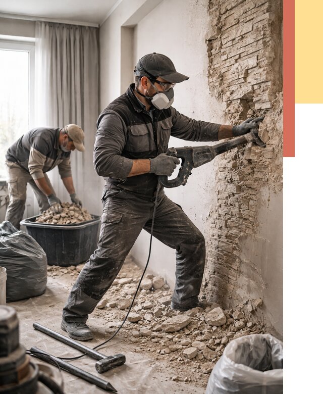 Демонтаж декоративного камня в Камне-на-Оби от 1472 руб/м² — быстро и недорого | ОТДЕЛОЧНИК-Кно