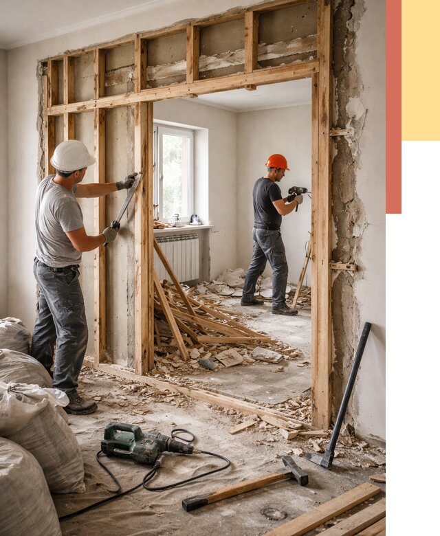 Демонтаж деревянных перегородок в Камне-на-Оби от 3248 руб. — быстро и недорого | ОТДЕЛОЧНИК-Кно