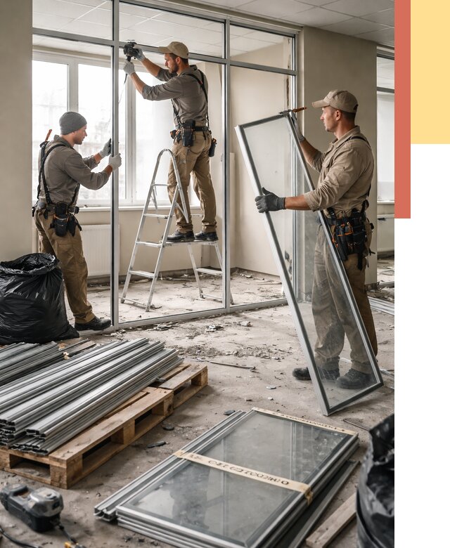 Демонтаж алюминиевых перегородок в Камне-на-Оби от 4263 руб. — быстро и недорого | ОТДЕЛОЧНИК-Кно