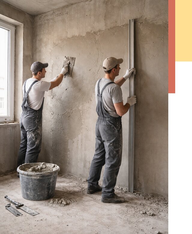 Штукатурка бетонных стен в Камне-на-Оби от 4568 руб/м² — качественно и быстро | ОТДЕЛОЧНИК-Кно