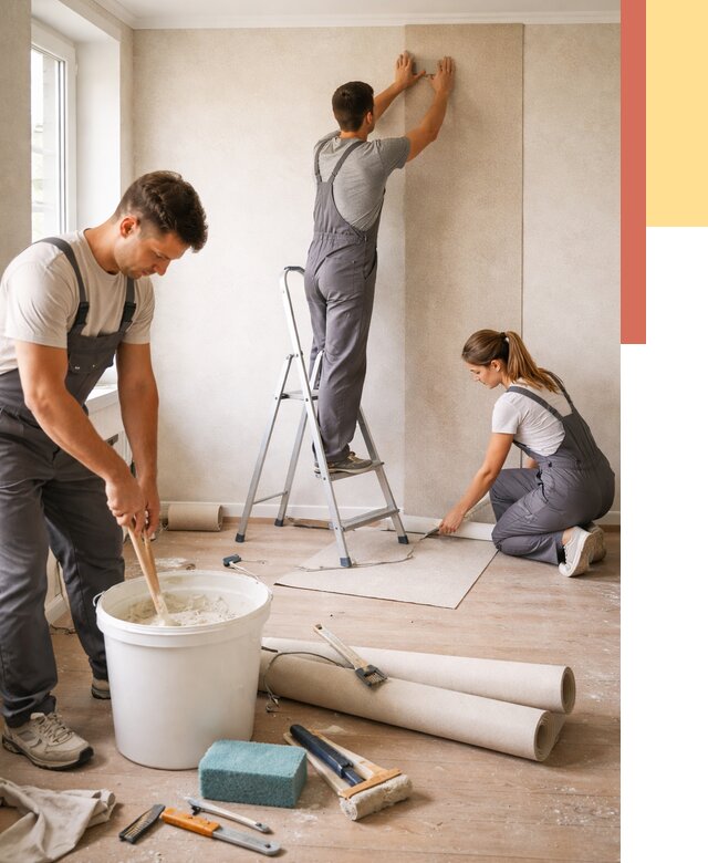 Оклейка стен обоями в Камне-на-Оби от 3553 руб/м2 — быстро и недорого | ОТДЕЛОЧНИК-Кно