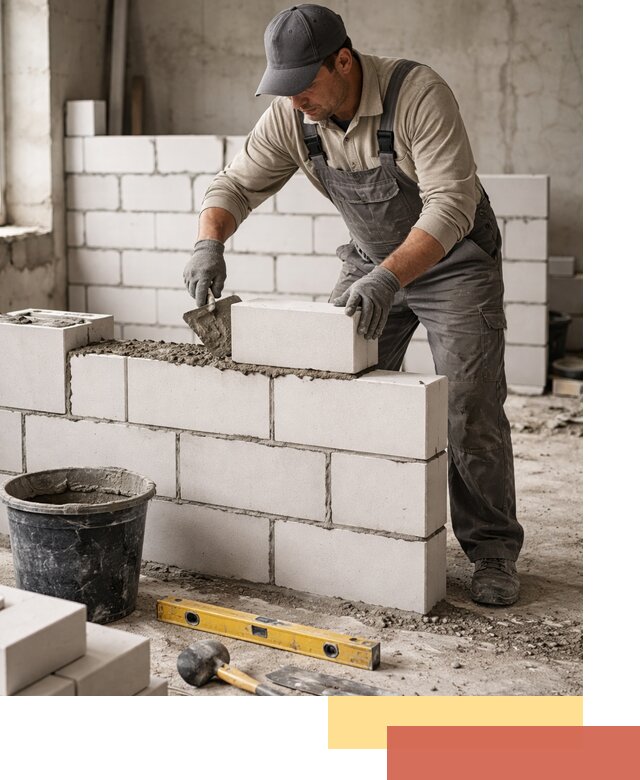 Кладка перегородок из силикатного блока в Камне-на-Оби