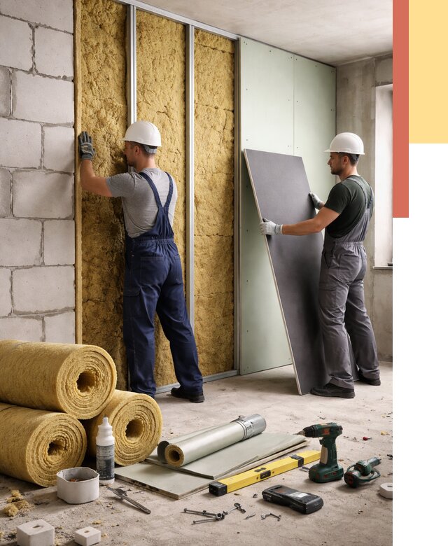 Шумоизоляция перегородок из блоков в Камне-на-Оби от 1878 руб./м² — быстро и недорого | ОТДЕЛОЧНИК-Кно