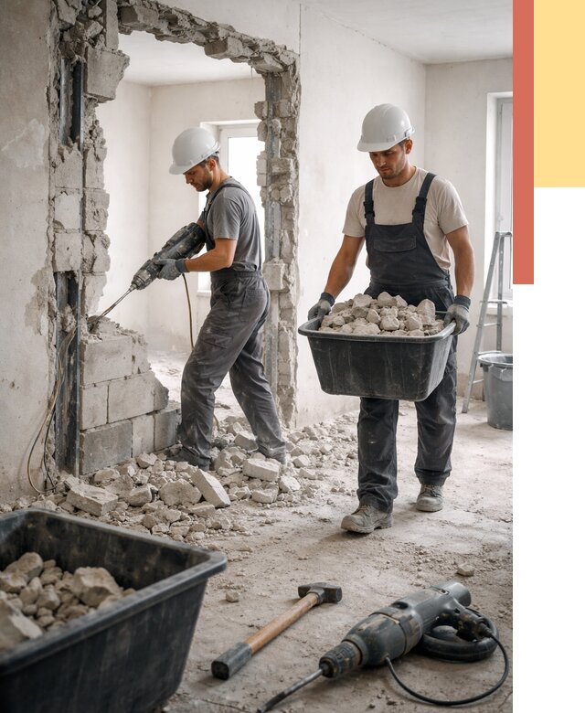 Демонтаж блоковых перегородок в Камне-на-Оби от 3806 руб. — быстро и недорого | ОТДЕЛОЧНИК-Кно