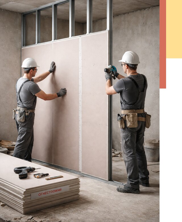 Перегородка из огнестойкого гипсокартона в Камне-на-Оби от 1878 руб. под ключ | ОТДЕЛОЧНИК-Кно