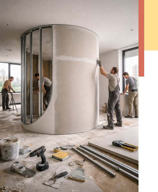 Радиусная перегородка из гипсокартона в Камне-на-Оби от 2944 руб. под ключ | ОТДЕЛОЧНИК-Кно