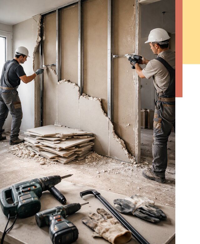 Демонтаж перегородки из гипсокартона в Камне-на-Оби от 1218 руб. быстро и недорого | ОТДЕЛОЧНИК-Кно