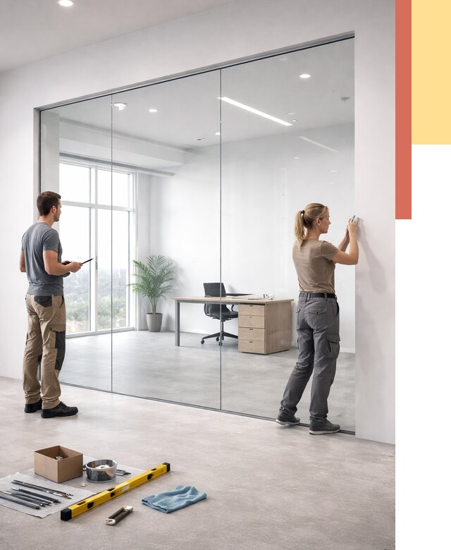 Перегородки из закаленного стекла в Камне-на-Оби от 9643 руб. под ключ | ОТДЕЛОЧНИК-Кно