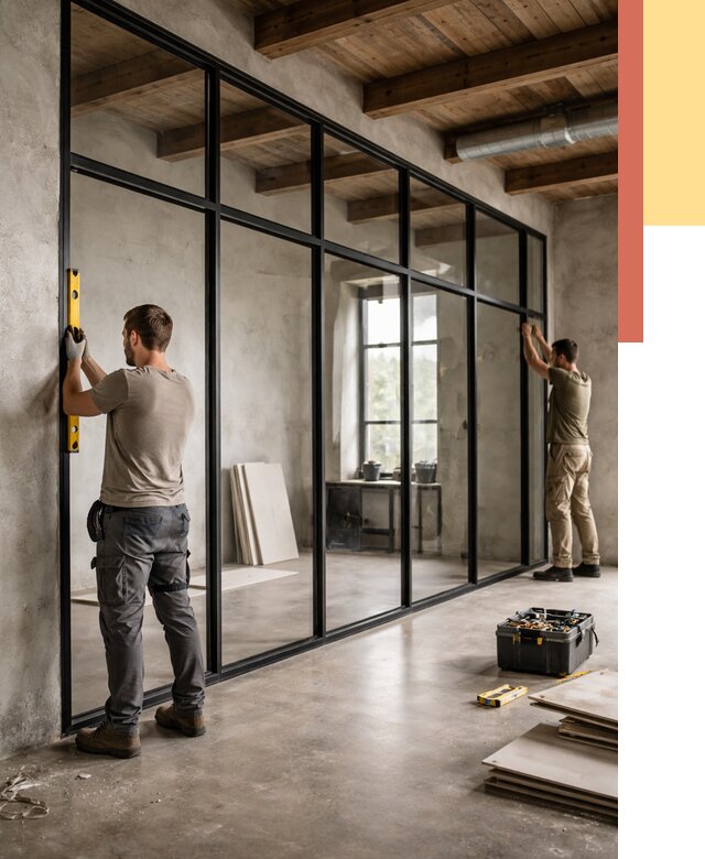 Стеклянные перегородки лофт в Камне-на-Оби от 10658 руб. под ключ | ОТДЕЛОЧНИК-Кно