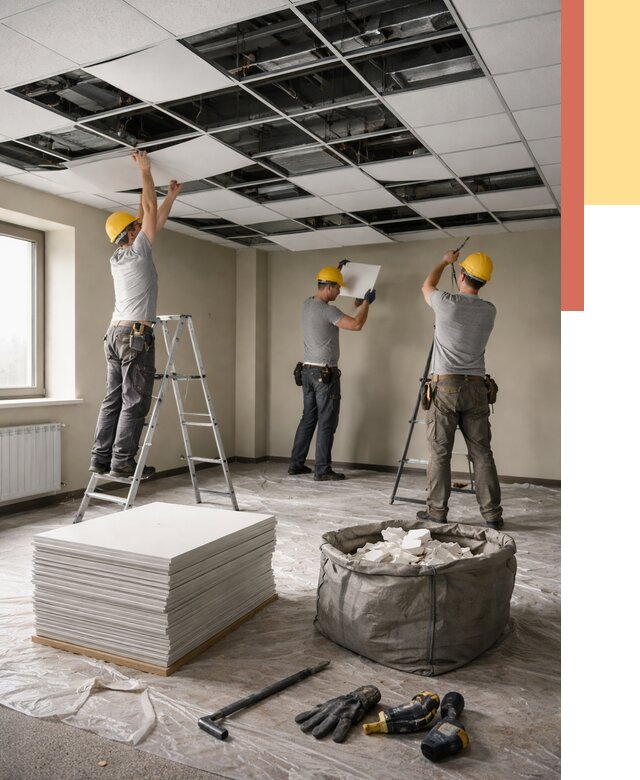 Демонтаж потолка Армстронг в Камне-на-Оби от 4568 руб. быстро и недорого | ОТДЕЛОЧНИК-Кно