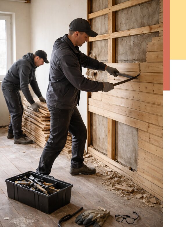 Демонтаж вагонки в Камне-на-Оби от 3857 руб/м2 — быстро и недорого | ОТДЕЛОЧНИК-Кно