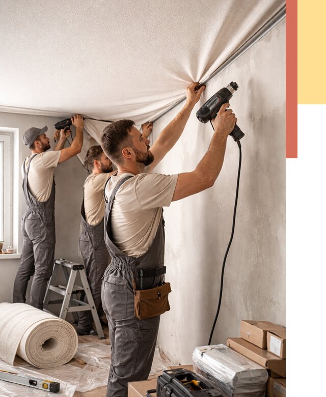 Монтаж фактурного натяжного потолка в Камне-на-Оби от 761 руб. — ОТДЕЛОЧНИК-Кно