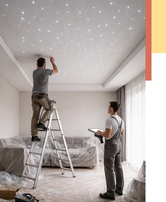 Монтаж натяжного потолка «звездное небо» в Камне-на-Оби от 6598 руб. | ОТДЕЛОЧНИК-Кно