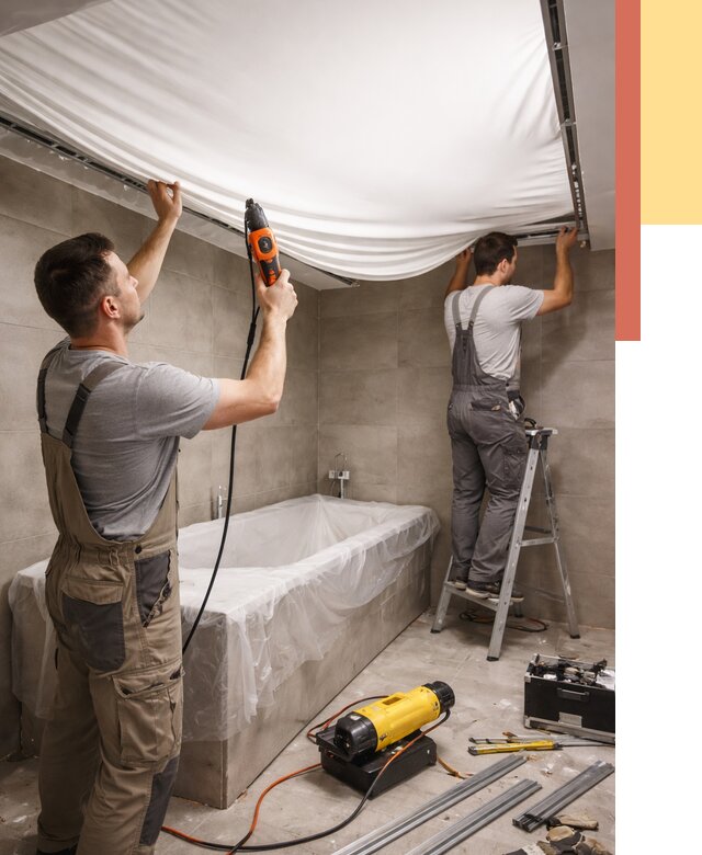 Монтаж натяжного потолка в ванной в Камне-на-Оби от 1218 руб. под ключ | ОТДЕЛОЧНИК-Кно