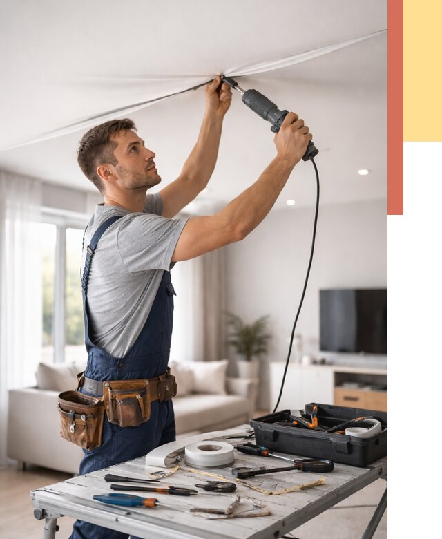 Ремонт натяжных потолков в Камне-на-Оби от 9643 руб. под ключ — ОТДЕЛОЧНИК-Кно